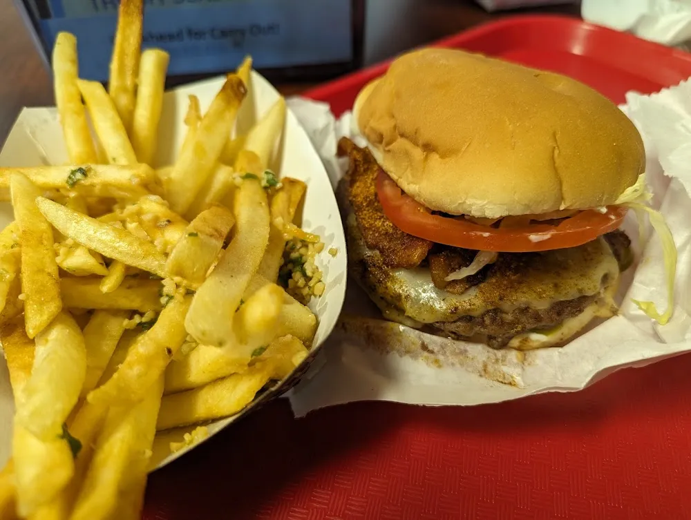 Bacon Jalapeno Burger and Garlic Fries